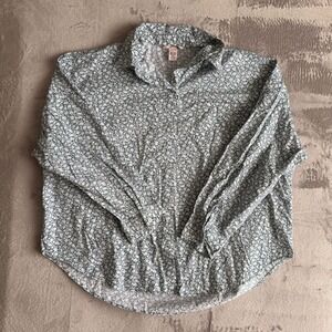 Victoria's Secret Floral Button Down Shirt Sage Green White Daisy Print Size M